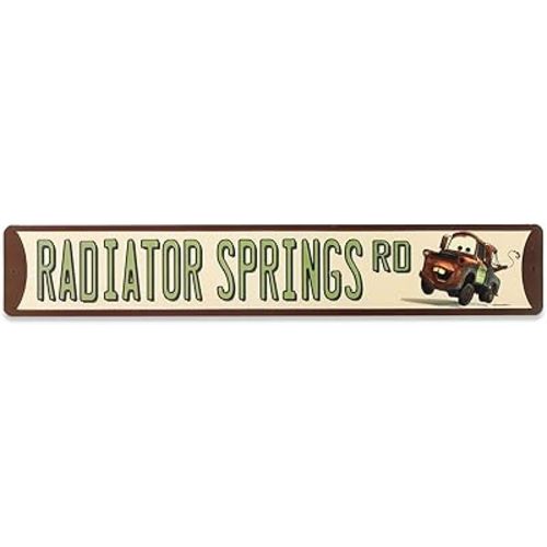 Disney Pixar Cars Radiator Springs Road Metal Street Sign - Cars Tow Mater Sign for Garage, Kids' Bedroom or Play Room