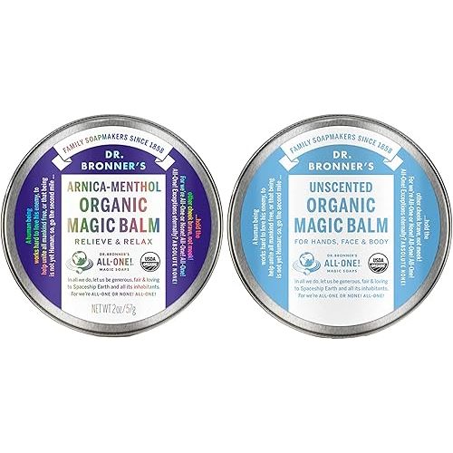 Dr. Bronner's - Organic Magic Balm (2 oz Variety Pack) Arnica-Menthol & Baby Unscented - Made with Organic Beeswax & Hemp Oil, Moisturizes and Soothes Hands, Face & Body | 2 Count