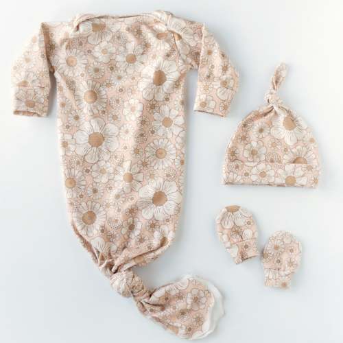 Flower Baby Knotted Gown and Hat Set