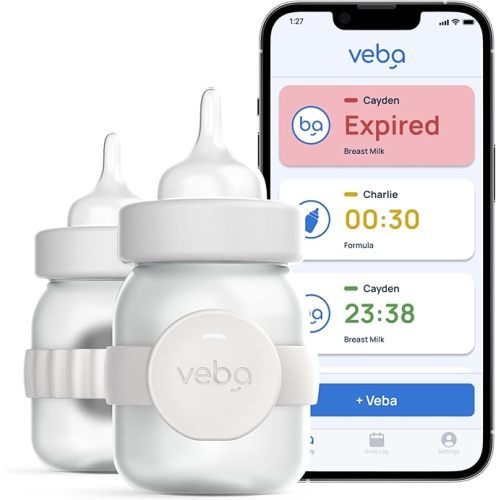 Veba Smart Baby Bottle Monitor® [AS SEEN ON Shark Tank], Smart Milk Tracker, Baby Feeding Essentials, Track Breast Milk & Formula Expiration, Temperature Monitor, Feeding Log, App Control