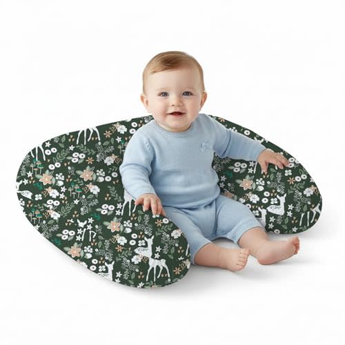 Little Grape Land Nursing Pillow, Upgraded Breast Feeding Pillow for Mom, Breastfeeding Bottle Feeding for 0–16 Months, Machine Washable Cover with Firm Breathable Filling for Tummy Time, Forest Deer