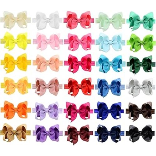 WillingTee Baby Girls 4.5 Inch Grosgrain Ribbon Boutique Hair Bows Headband, 30 Colors - Fantastic Hair Accessories for Baby Girls, Infants, Toddlers, Kids, Children & Teens