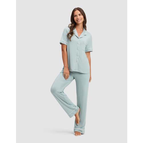Cozy Earth Stretch-Knit Short Sleeve & Pant PJ Set | Lilac Size L