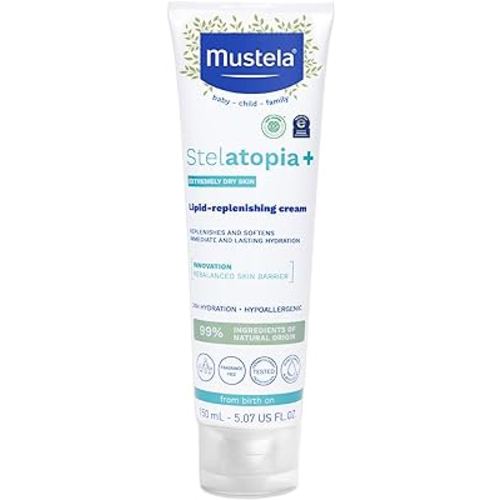 Mustela Stelatopia+ - Lipid-Replenishing Cream - Moisturizer for Eczema-Prone Skin - With Natural Sunflower Oil and Prebiotic - For Babies, Kids & Adults - Fragrance Free - Various Sizes