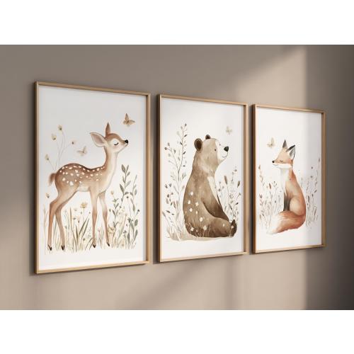 Nursery decor woodland, Woodland Nursery Wall Art, Woodland Print Set, animal prints, Woodland Animal Prints, gender neutral nursery