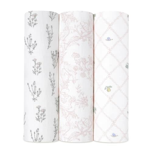 aden + anais Silky Soft Swaddle Blanket, Boutique Muslin Blankets for Girls & Boys, Baby Receiving Swaddles, Ideal Newborn & Infant Swaddling Set, Perfect Shower Gifts, 3 Pack, French Floral