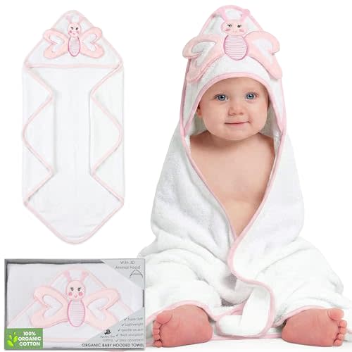 Mother's Choice Baby Towels Organic Hooded Design, Large Size Cotton Baby Bath Towels, Ultra-Soft & Absorbent for Newborns, Infants, Toddlers, Boys & Girls with Animal Hood (Butterfly)