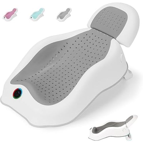 Baby Bath Support,Ideal for Babies Less Than 6 Months Old,with Thermometer-Adjustable Slope Newborn Bathtub, Baby tubs for Baby tubs for Newborn Essentials Must Haves (Gray)