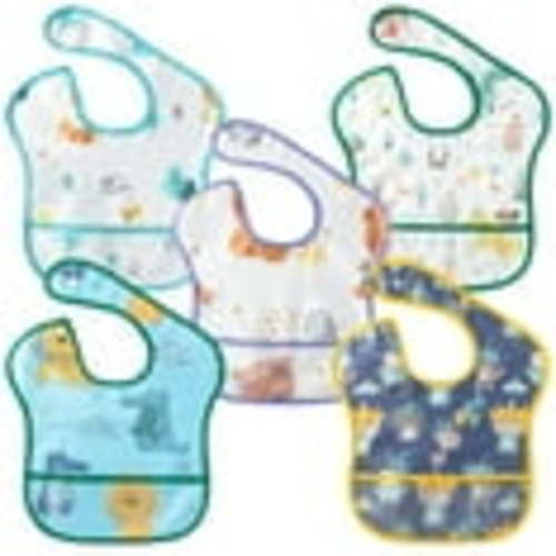 Zainpe 5Pcs Snap Baby Bibs Fox Bear Waterproof Stain Resistant Feeding Bib with Food Catcher Pocket Washable Adjustable Starter Bib Unisex Animals Burp Cloths for Infants Newborns Toddlers 6-24 Months