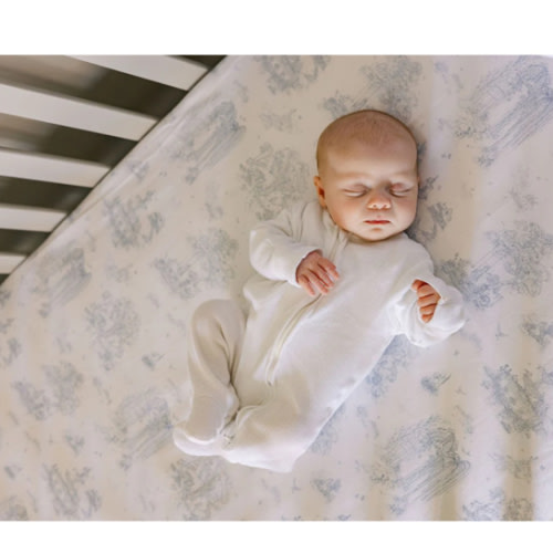 Spring Toile Blue Fitted Crib Sheet