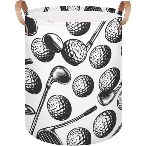 Golf Sport Laundry Basket Golf Clubs Waterproof Collapsible Laundry Hamper with Handles Round Laundry Baskets Clothes Storage Bins for Laundry Room Bathroom Dorm