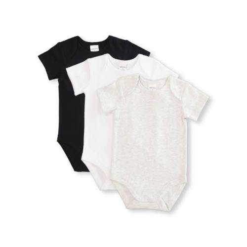 Black Print Baby Short Sleeve Interlock Bodysuit 3 Pack | Best&Less™ Online