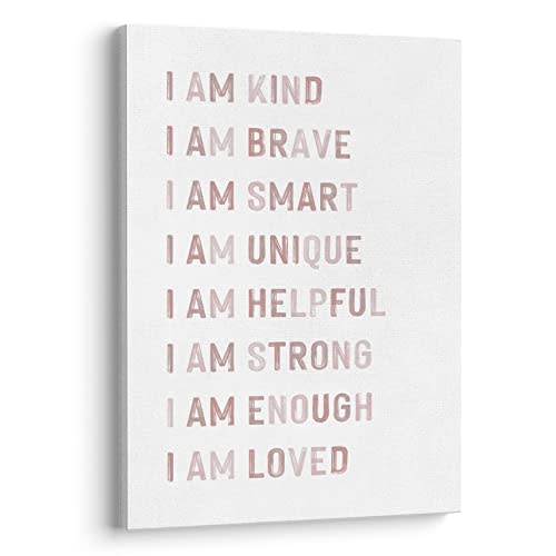 XWELLDAN I Am Kind I Am Brave I Am Smart Affirmations Inspirational Quotes Wall Art Canvas Prints,Boho Neutral Colors Wall Art Decor for Home Bedroom Girls Room Nursery Playroom, 11 x 14 Inch, Framed