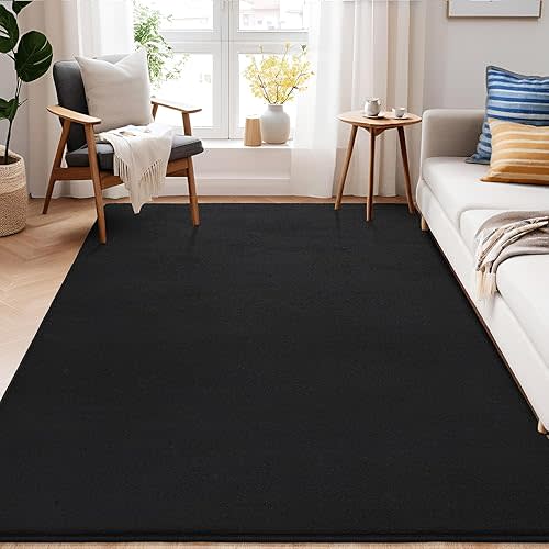 AROGAN Modern Shag Area Rug for Bedroom, 4x6 Feet Washable for Living Room, Indoor Floor Carpet, Plush Memory Foam Bedside for Kids Girls Teens Room, Low Pile Decor, Black