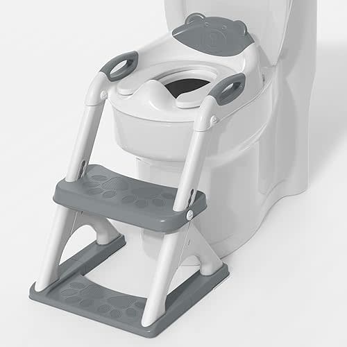 SKYROKU Potty Training Seat for Toddlers – 2-in-1 Adjustable Potty Ladder with Step Stool, Anti-Slip Cushion, Splash Guard & Extra-Wide Pedals, Supports 200+ lbs, Ideal for Boys & Girls (Pink)