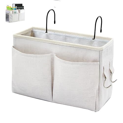 Bedside Caddy Organizer/Bedside Hanging Storage Bag Multi-Function Caddy for Bunk bed Hospital Beds Dorm Bed Rails, Holders Books Glasses Phones Magazine(White)