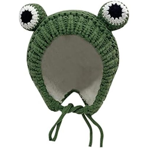 MINGSEECESS Kids Knitted Beanie Hat Cute Frog Cartoon Winter Warmer Cap with Big Eyes for Baby Boys Girls