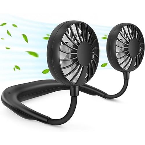 RJVW Portable Neck Fan, Hand Free Personal Hanging Neck Sports Fan USB Rechargeable (3 Speed Adjustable) Wearable Cooling Head Fan,360 Degree Free Rotation for Traveling, Sports, Office, Reading