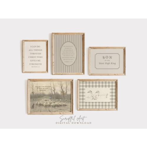 Boys Room Bible Prints Neutral Christian Nursery Wall Art Modern, Set of 5, Psalm 23, Philippians 4:13, The Lords Blessing Digital Download