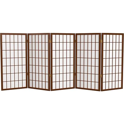 3 ft. Short Window Pane Shoji Screen - Walnut - 5 Panels