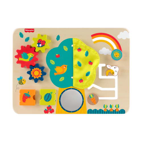 Fisher-Price Wooden Activity Station Baby Busy Board Toy for Developmental Play, 6 Months +