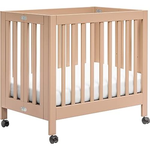 Babyletto Origami Mini Portable Folding Crib with Wheels in Canyon, 2 Adjustable Mattress Positions, Greenguard Gold Certified