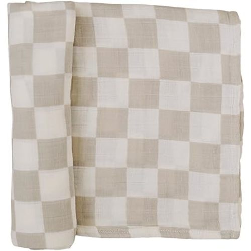 Mebie Baby Taupe Checkered Muslin Swaddle, Modern and Neutral Swaddle Blanket for Baby Girl or Boy, Soft Baby Blankets, Newborn Swaddle Blanket, 0-3 Month, Comfy Wrap, Baby Essentials & Gifts