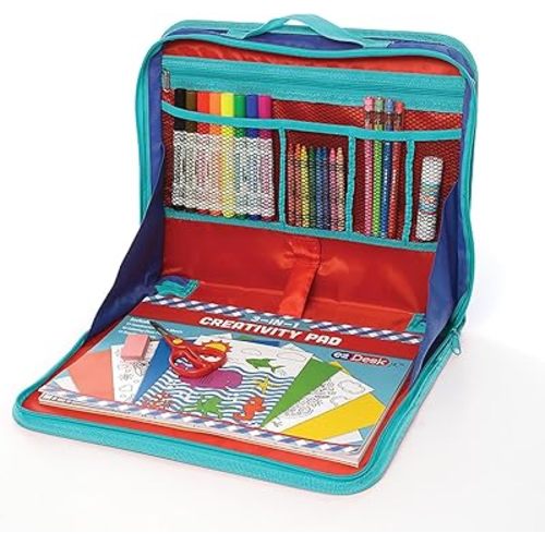Corporation EZDesk Travel Activity Kit, Laptop Style Desk with Writing and Kids Art Supplies, Perfect for Travel, 64 Piece set, 11.4" X 13.8", Multicolor