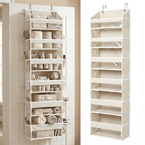 HOMELUX THEORY 1 PC Heavy Duty Over the Door Organizer 55x14x6.7, 6 Large Front & 12 Side Pockets, Hanging Storage Closet Door Organizer for Bedroom, Bathroom and Baby Nursery Storage (Ivory)