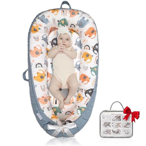 Baby Lounger Large Size, Cotton Breathable Baby Lounger Pillow Cover Waterproof, Infant Lounger for Travel, Grey Protable Cosleeper, Ultra Newborn Gifts