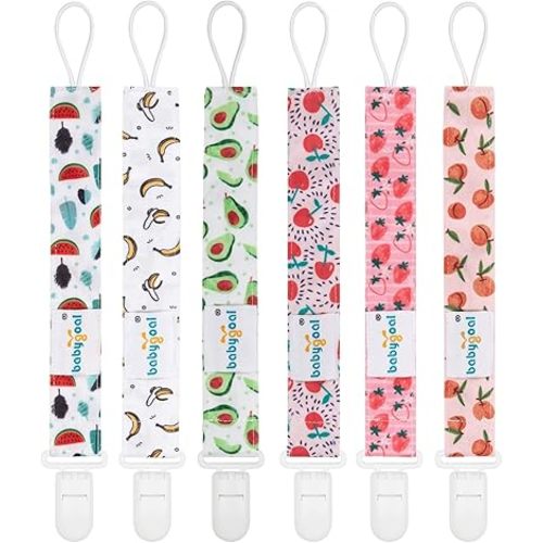 Babygoal Pacifier Clips, 6 Pack Pacifier Holder for Boys and Girls Fits Most Pacifier Styles & Baby Teething Toys and Baby Gift 6PS28-B