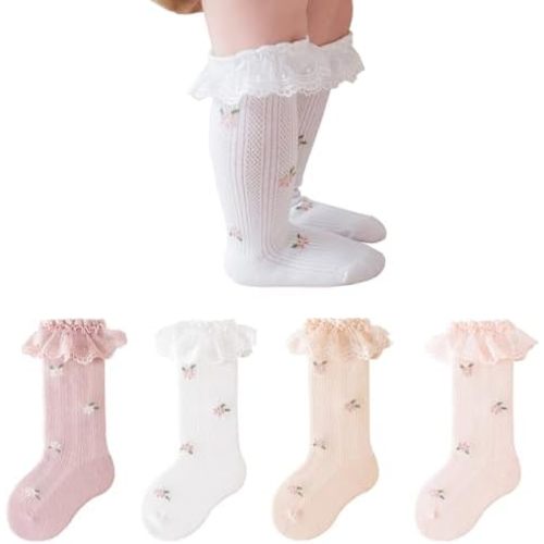 Baby Knee High Socks Non Slip Socks Lace Ruffled Long Stockings for Infants Toddlers Kids Boys Girls Spring Autumn
