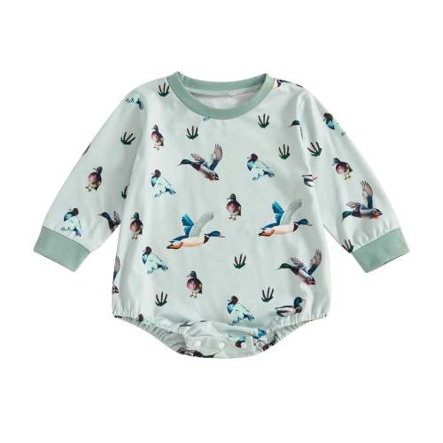 Baby Boy Duck Print Romper Round Neck Long Sleeve Bodysuit Cute Farm C – August + Willow