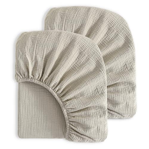 Ntbay Kids 2 Pack Muslin Crib Sheets, Soft and Breathable Double Layer 28x52 Baby Crib Sheets for Standard Crib and Toddler Mattresses, Boys, Girls, Unisex, Khaki, 28x52 Inches
