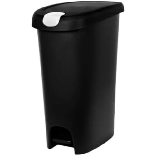 12 Gallon Trash Can, Lockable Step-On Plastic Kitchen Trash Can for Home, Kitchen, Garage, Apartment, Black