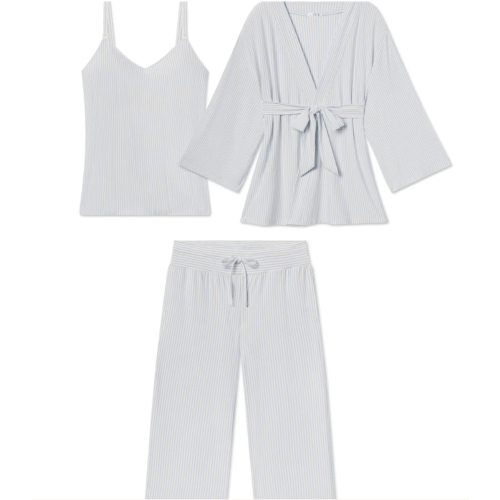 LAKE | Women | DreamModal Pajamas | Parisian Green Pencil Stripe Maternity Kimono Bundle