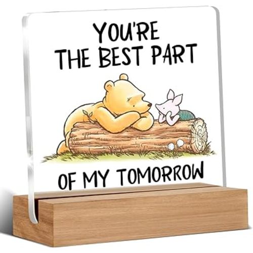 Winnie the Pooh Decor - Adorable Winnie the Pooh Gifts for Best Friends, Desk Decor Gift for Women Men Boy Girl, You're the Best Part Acrylic Office Home Signs Decorations 4 x 4 Inches
