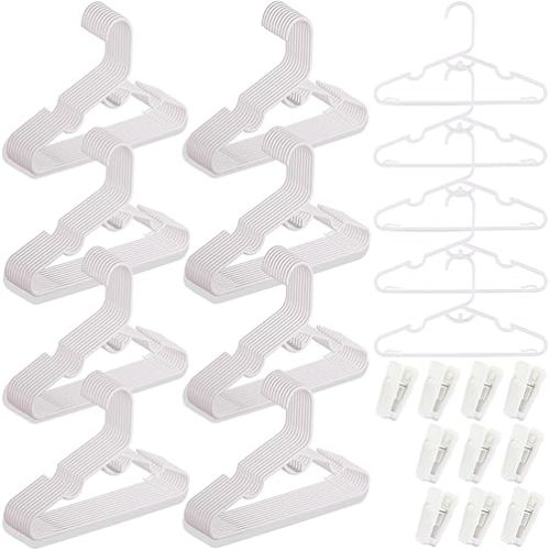 80 Packs Baby Hangers for Closet Plastic Baby Clothes Hangers with Clips for Nursery Kids Hangers for Closet Organizer, Stack-able Hangers for Newborn, Infant, Toddler, Children, Space-Saving, White