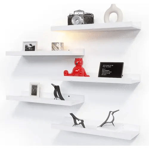 RICHER HOUSE Modern White Floating Shelves, 5 Set Wall Mounted Shelves Picture Ledge Shelf