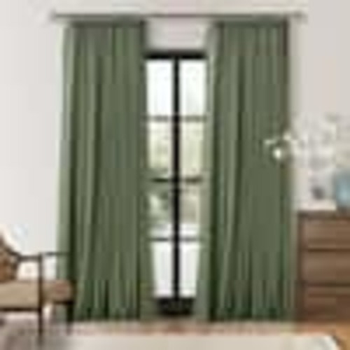 Unbranded Olive Green Linen Pinch Pleated 40 in. W x 102 in. L Back Tab Blackout Curtain (Set of 2) TGD8-C2102-OG