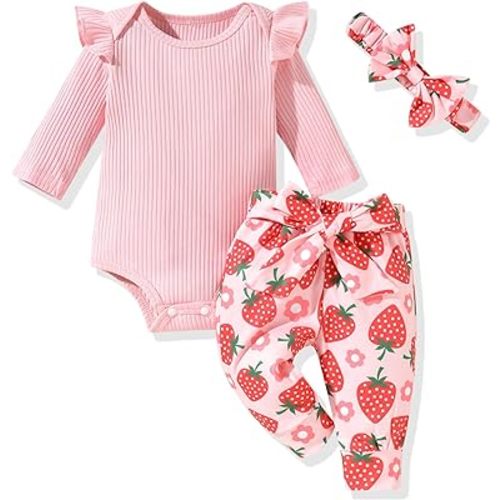Aalizzwell Preemie Newborn Infant Baby Girls Clothes Ribbed Romper Bodysuit Pants Set Fall Winter Outfits