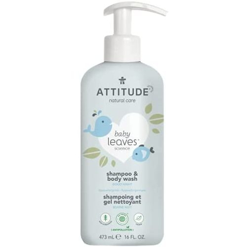 ATTITUDE 2-in-1 Shampoo and Body Wash for Baby, EWG Hypoallergenic Plant- and Mineral-Based Ingredients, Vegan and Cruelty-free, Almond Milk, 16 Fl Oz