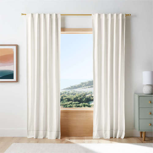 Pampas Ivory Embroidered Stitch Organic Cotton Blackout Curtain Panel 44"x84"
