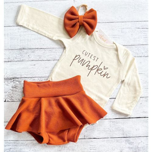 Thanksgiving Fall Outfit Baby Girl, Pumpkin Skirted Bummie Outfit, Pumpkin Patch Outfit, Niece Aunt Gift