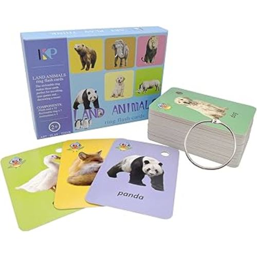 Land Animals Flash Cards for Toddlers Kids Flash Cards Wild Forest Animals Flash Cards for Kids Sight Words with Pictures 52 Pcs with Ring (Land Animals)