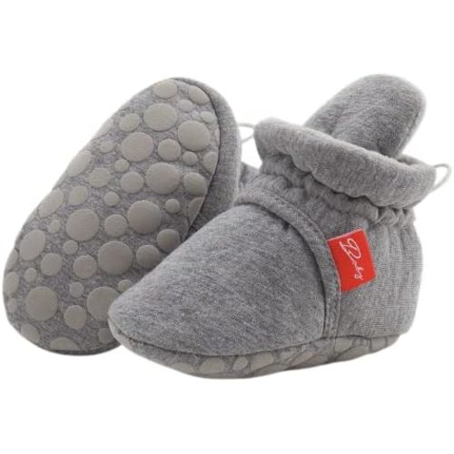 KIDSUN Infant Baby Boy Girl Cozy Fleece Bootie Newborn Stay On Slipper Winter Warm Gripper Non-Slip Crib Shoes