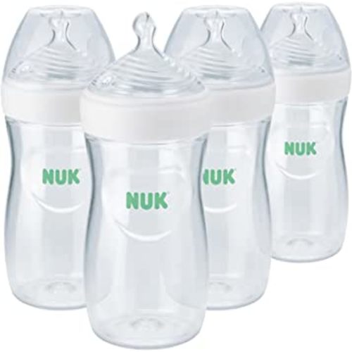 NUK Simply Natural Baby Bottle with SafeTemp, Neutral, 9 Oz, 4 Count