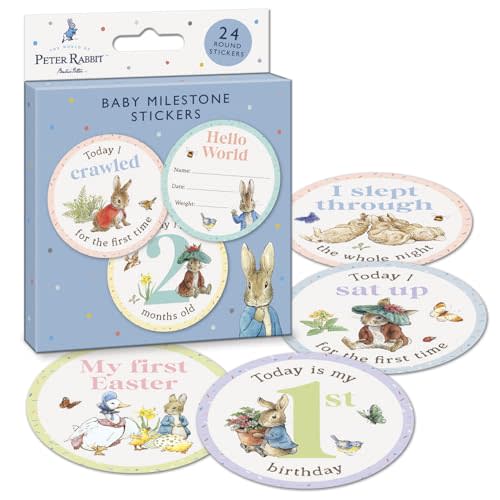 Peter Rabbit Baby Milestone Cards | 24 Stickers to Mark All The Important milestones | Official Licensed Product | Perfect for Shower Gifts, New Gifts for Girls & Boys | Unisex Gift