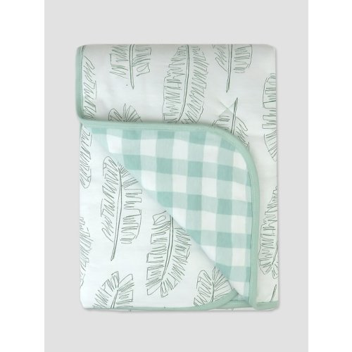 Honest Baby Clothing Organic Cotton Reversible Baby Blanket in jumbo leaf sage, size: One Size