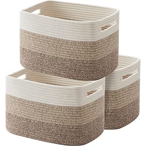 OIAHOMY Storage Basket, Woven Baskets for Storage, Cotton Rope Basket for toys,Towel Baskets for Bathroom - Pack of 3, Gradient Yellow